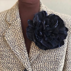 Large Black Silk Flower Brooch, Black Flower in, Textile Brooch