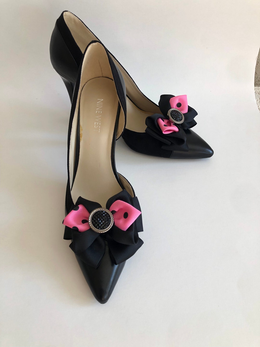 Black and Pink Ribbon Bow Shoe Clips Set of Two, Shoe Decorations Etsy