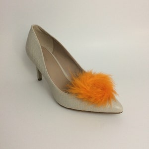 Orange Feather Puff Pom Pom Shoe Clips Set Of Two, Shoe Decorations