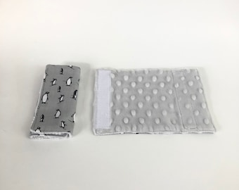 Penguin Baby Car Seat Strap Covers: Gray Minky, Cotton