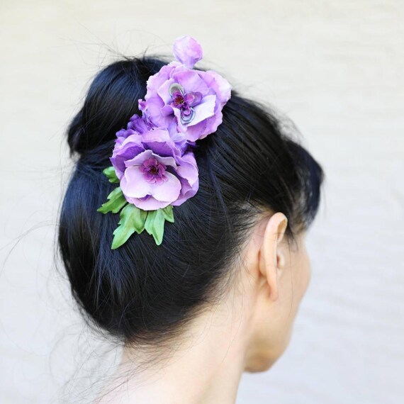 Pretty Purple Hair Flower Clip Wedding Hair Accessory Bridal Etsy