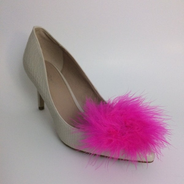 Fuchsia  Feather Puff Pom Pom Shoe Clips Set Of Two, Shoe Decorations