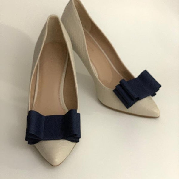 Navy Ribbon Bow Shoe Clips Set Of Two, Shoe Decorations