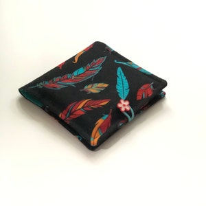 Black with feathers  Sanitary Pad Holder, Period Pad Case, Sanitary Towel and Tampons Pouch, Period Wallet