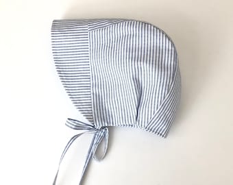 Baby Striped 100% Cotton Bonnet, Sunbonnet, Beach hat with Visor Sun Hat, Toddler bonnet