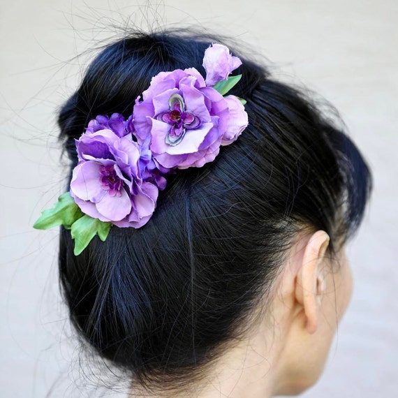 Pretty Purple Hair Flower Clip Wedding Hair Accessory Bridal Etsy