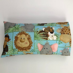 Toddler Travel Size Pillow with Blue w/Animals Pillowcase, Blue Kids Pillow, Daycare pillow