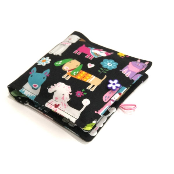 Black with Dogs Sanitary Pad Holder, Period Pad Case, Sanitary Towel and Tampons Pouch, Period Wallet