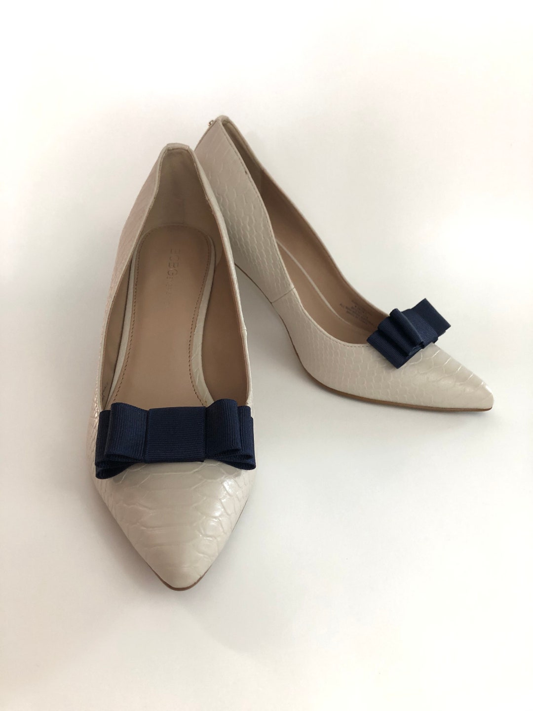 Navy Blue Ribbon Bow Shoe Clips Set of Two Shoe Decorations Etsy