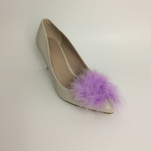 Lilac Feather Puff Pom Pom Shoe Clips Set Of Two, Shoe Decorations