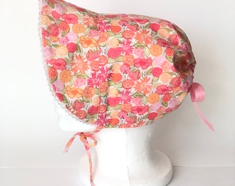 Baby Girls Floral 100% Cotton Bonnet, Sunbonnet, Beach hat with Visor Sun Hat, Toddler bonnet