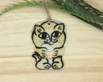 Handmade Hand-painted Pottery Ornament *Light Orange Kitty <3)*