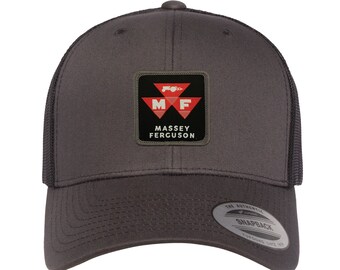 Massey Ferguson Black Patch Hat | Charcoal and Black | Snapback | Flexfit| Tractor Hat | Tractor Gift