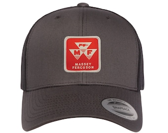Massey Ferguson Red Patch Hat | Charcoal and Black | Snapback | FlexFit| Tractor Hat | Tractor Gift