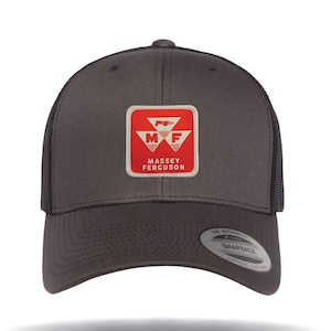May include: A dark gray trucker hat with a red and white Massey Ferguson logo patch. The logo features a tractor and the text "Massey Ferguson".