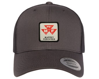 Massey Ferguson White Patch Hat | Charcoal and Black | Snapback | FlexFit| Tractor Hat | Tractor Gift