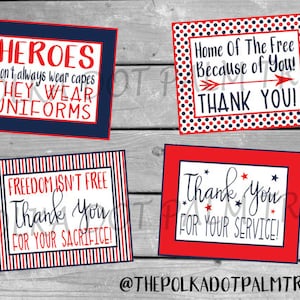 INSTANT DOWNLOAD Printable Veteran Military Patriotic Thank You Cards Notes Thank You For Your Service And Sacrifice Home Of The Free