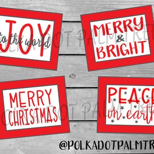 INSTANT DOWNLOAD Printable Merry Christmas Decorative Cards Notecards Merry and Bright Joy To The World Peace On Earth Christmas Notecards