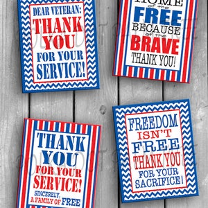 INSTANT DOWNLOAD Printable Veteran Military Patriotic Thank You Cards Notes Thank You For Your Service Home Of The Free Because Of The Brave