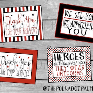 INSTANT DOWNLOAD Printable Firefighter Paramedic EMT Thank You Cards Notes Thank You For Your Service Bravery We Appreciate You