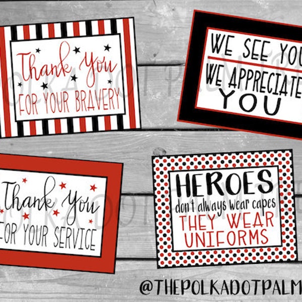 INSTANT DOWNLOAD Printable Firefighter Paramedic EMT Thank You Cards Notes Thank You For Your Service Bravery We Appreciate You
