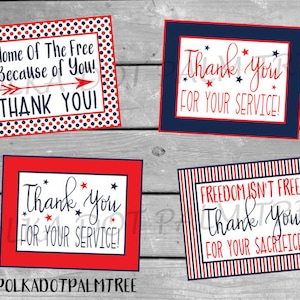 INSTANT DOWNLOAD Printable Veteran Military Patriotic Thank You Cards Notes Thank You For Your Service And Sacrifice Home Of The Free