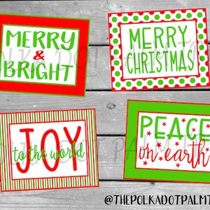 INSTANT DOWNLOAD Printable Merry Christmas Decorative Cards Notecards Merry and Bright Joy To The World Peace On Earth Christmas Cards