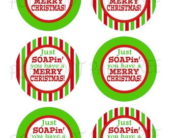 INSTANT DOWNLOAD DIY Printable Green Red Stripes Just Soapin You Have A Merry Christmas Hand Soap Gift Tags Teacher Gift Tags Stickers