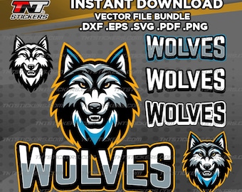 WOLVES School Team Mascot Logo VECTOR FILE | svg | eps | png | pdf | dxf | Cricut cutter, Screen Print, Silhouette Cameo, Cutting Plotter
