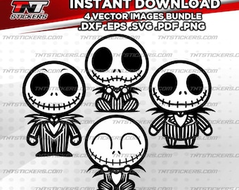 Cute Jack Skellington Kawaii VECTOR FILE BUNDLE | svg | eps | png | pdf | dxf | Cricut cutter, Laser, Silhouette Cameo, Cutting Plotter.