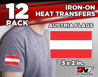 12x Austria Flags. Iron on Heat Transfers Size 3 x 2 in.