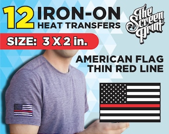 12 Thin Red Line US Flag Iron On Heat Transfers (3 x 2 in)