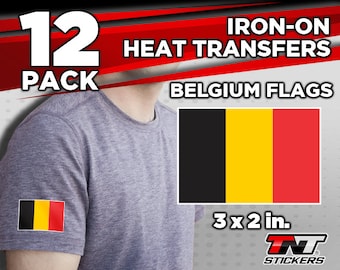 12x Belgium Flags. Iron on Heat Transfers Size 3 x 2 in.