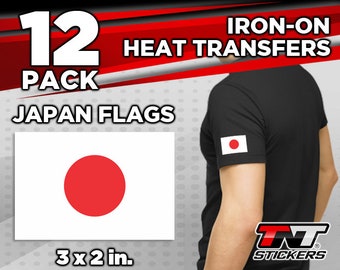 12x Japan Flags. Iron on Heat Transfers Size 3 x 2 in.
