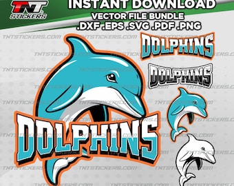 DOLPHINS School Team Mascot Logo VECTOR FILE | svg | eps | png | pdf | dxf | Cricut cutter, Screen Print, Silhouette Cameo, Cutting Plotter.