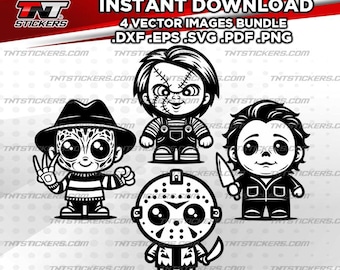 Cute Horror Movie Icons Kawaii Vector File Bundle (svg | eps | png | pdf | dxf)