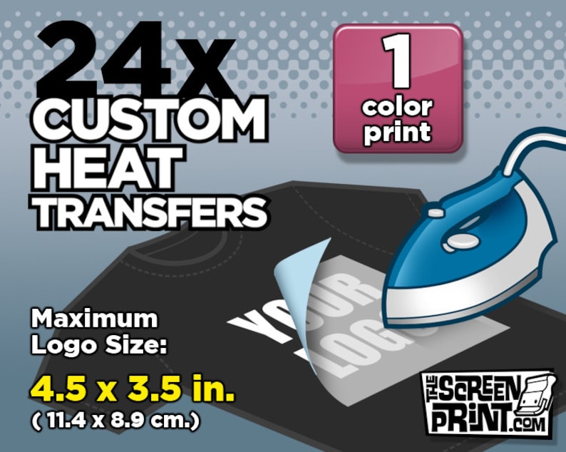 Image showing an illustration of a household iron applying a custom ordered screen printed heat transfer