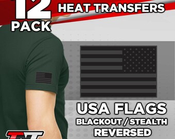 12 Pack USA Blackout Stealth Reversed Flags Heat Transfers (3x2 in.)