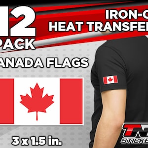 12x Canada Flags. Iron on Heat Transfers Size 3 x 2 in.