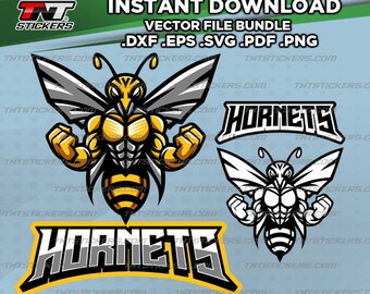 HORNETS School Team Mascot Logo VECTOR FILE | svg | eps | png | pdf | dxf | Cricut cutter, Screen Print, Silhouette Cameo, Cutting Plotter.