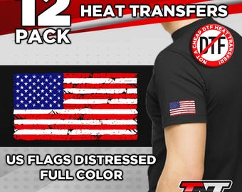 Distressed US Flag Iron On Heat Transfers | 12 Pack (3 x 1.7 in)