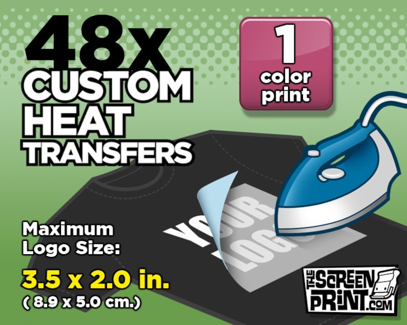 Image showing an illustration of a Household Iron applying a custom ordered screen printed heat transfer