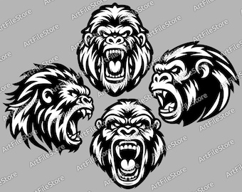 Screaming Gorillas Ape VECTOR FILE BUNDLE | svg | eps | png | pdf | dxf | Cricut cutter, Laser, Silhouette Cameo, Cutting Plotter.