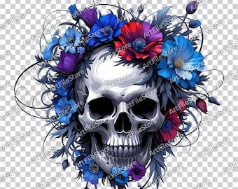 Gothic Floral Skull PNG | Sublimation, DTF, DTG File (Digital Download)