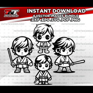 Söt Luke Skywalker Kawaii vektorfilpaket (digital nedladdning)
