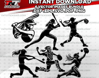 Girls Softball Clipart Design VECTOR FILE BUNDLE | svg | eps | png | pdf | dxf | Cricut cutter, Laser, Silhouette Cameo, Cutting Plotter.