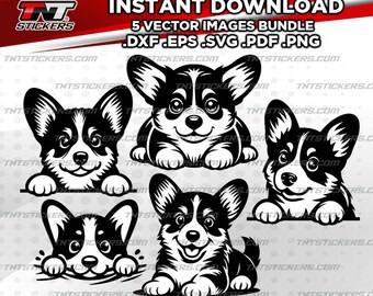 Corgi Puppies Design Dog VECTOR FILE BUNDLE | svg | eps | png | pdf | dxf | Cricut cutter, Laser, Silhouette Cameo, Cutting Plotter.