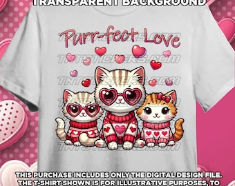 Cats Valentines PNG File | Purr-Fect Love, Sublimation (Digital Download)