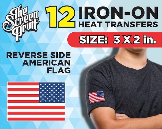 12x Reverse Side US Iron on Heat Transfers Size X In