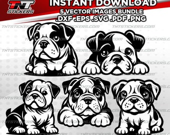 Bulldog Puppies Vector File Bundle | Cricut, Silhouette (Digital Download)
